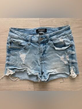 Judy Blue Medium-Light Washed Distressed Denim Cutoff Shorts
